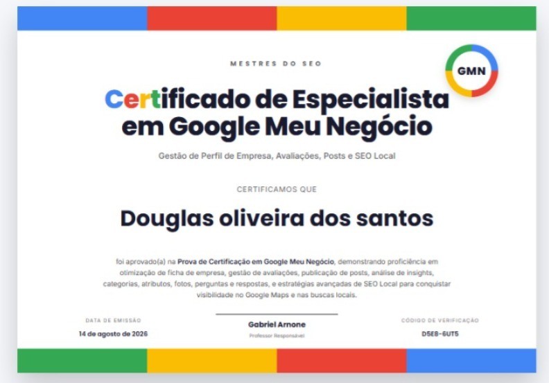 Certificado de Especialista em Google Meu Negócio